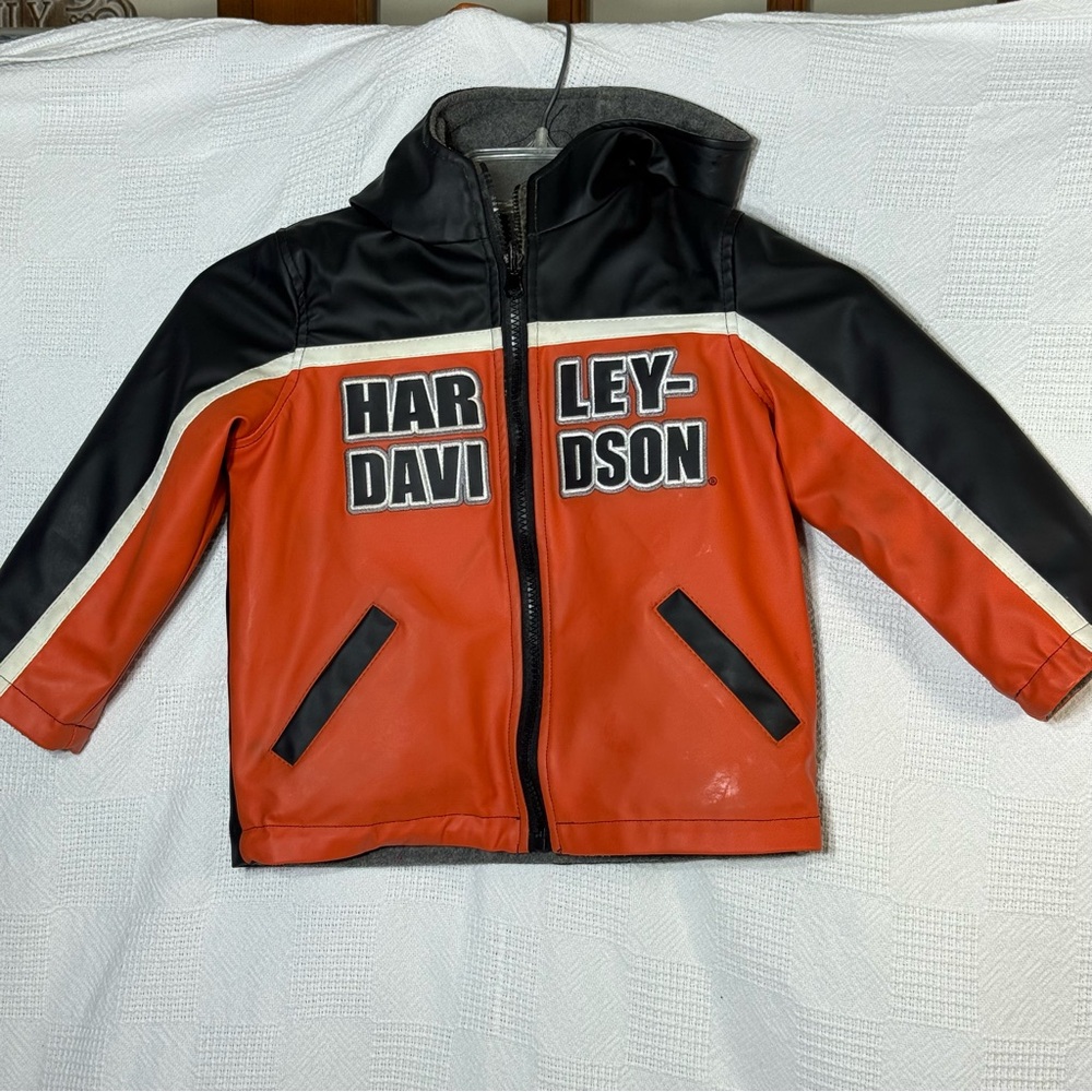 Harley-Davidson‎ Leather Embroidered Orange and Black Reversible Jacket Size 4T